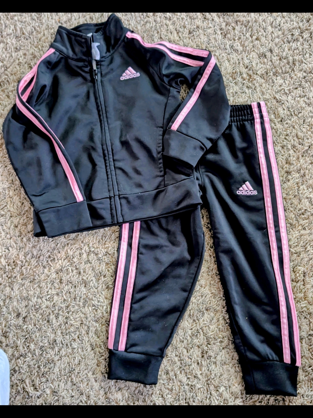 adidas Black Track Jacket and Pants with Pink Stripes